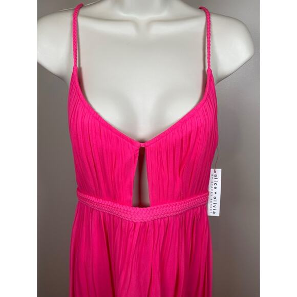 Alice + Olivia Tamar Silk Cutout Slit Braided Wild Pink Maxi Dress Size 2 - Picture 5 of 12